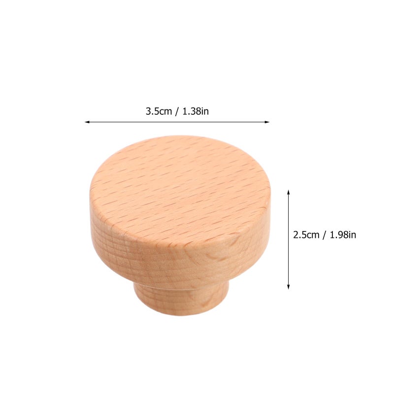 Solid Beech Wood Cabinet Handles 35mm Single Hole Drawer Knobs Rustic Round Pulls - Image 3