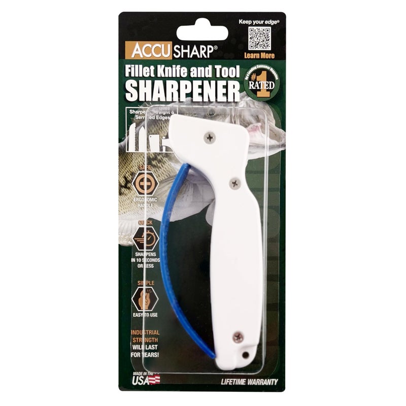 AccuSharp AccuSharp Knife & Tool Sharpener, Restores, Hones & Sharpens Straight & Serrated Knives, Hand-Held Tungsten Carbide Sharpening Tool, White & Blue, 1 Pack  - Image 2
