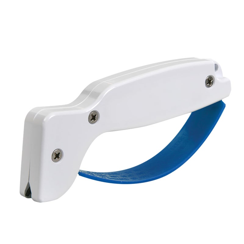 AccuSharp AccuSharp Knife & Tool Sharpener, Restores, Hones & Sharpens Straight & Serrated Knives, Hand-Held Tungsten Carbide Sharpening Tool, White & Blue, 1 Pack  - Image 1