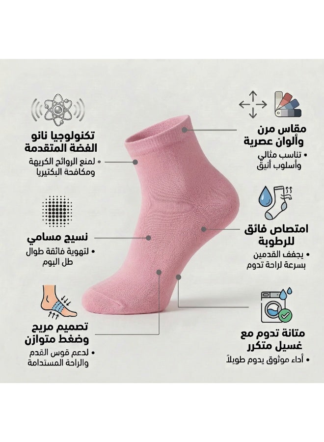 Dodoliza Women Premium Classic Bamboo Socks with Nano Silver Technology Anti Bacterial Medium Size Pink 5 Pairs - Image 4