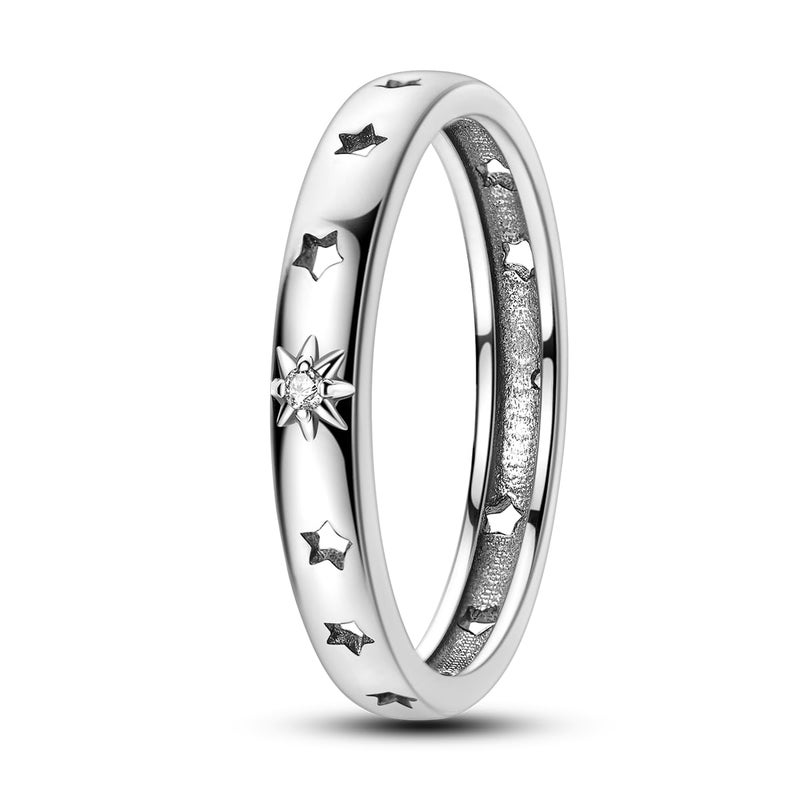 Parmuz 925 Sterling Silver Rings for Woman Dainty Stackable CZ Star Moon Cross Eternity Engagement Bands Ring for Her - Image 1