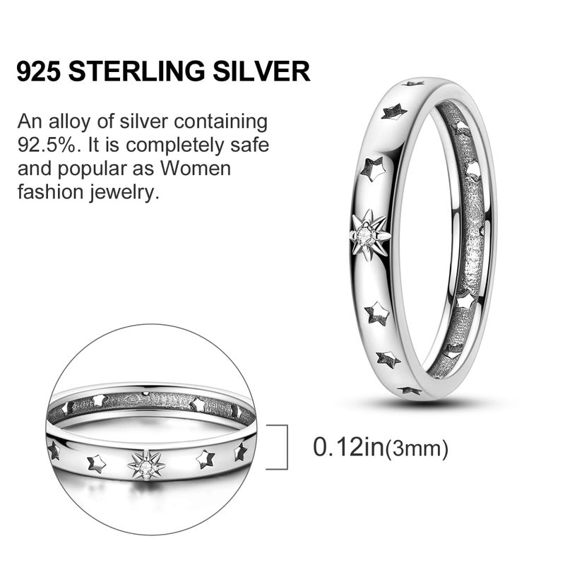Parmuz 925 Sterling Silver Rings for Woman Dainty Stackable CZ Star Moon Cross Eternity Engagement Bands Ring for Her - Image 4