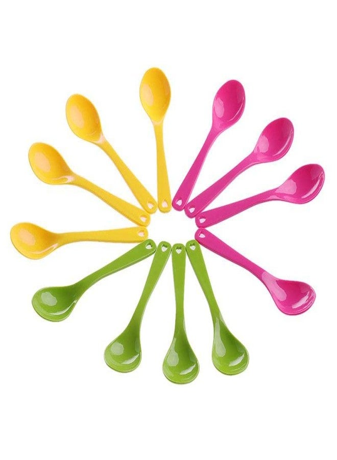 SpiderJuice 12pc Multicolour Reusable Plastic Cutlery Spoon Set for Toddler Baby, Kids Lunch Box, Dessert, Ice Cream, Tea, Coffee - Image 1