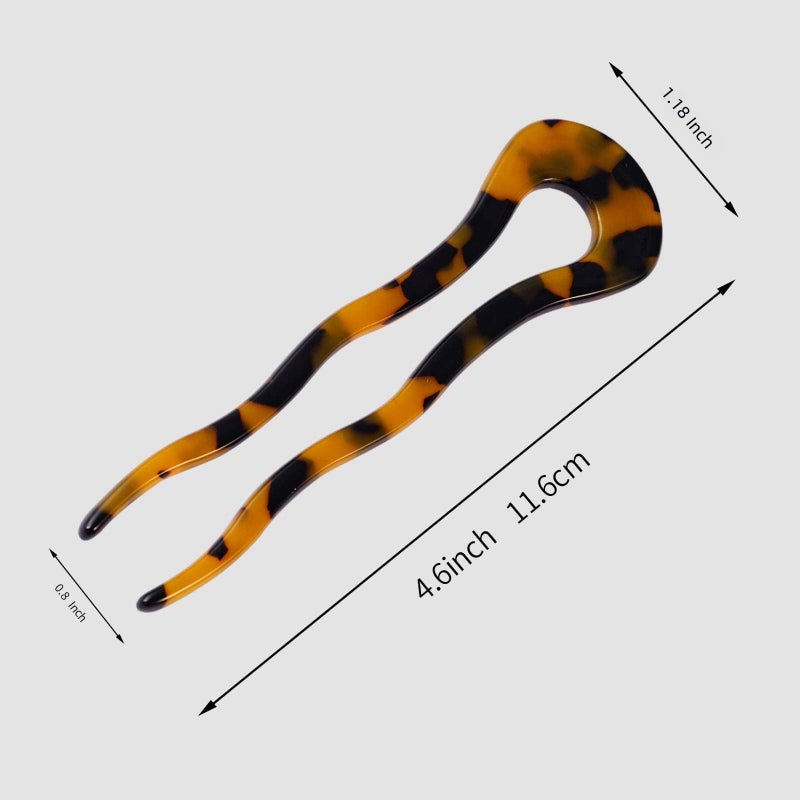FRDTLUTHW 4.6Inch U Shaped Acetate French Hair Pin Tortoise Shell 2 Prong Bun Hair Sticks for Women Thick Long Hair(pack of 3) - Image 3
