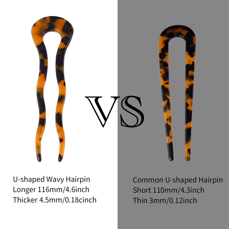 FRDTLUTHW 4.6Inch U Shaped Acetate French Hair Pin Tortoise Shell 2 Prong Bun Hair Sticks for Women Thick Long Hair(pack of 3) - Image 4