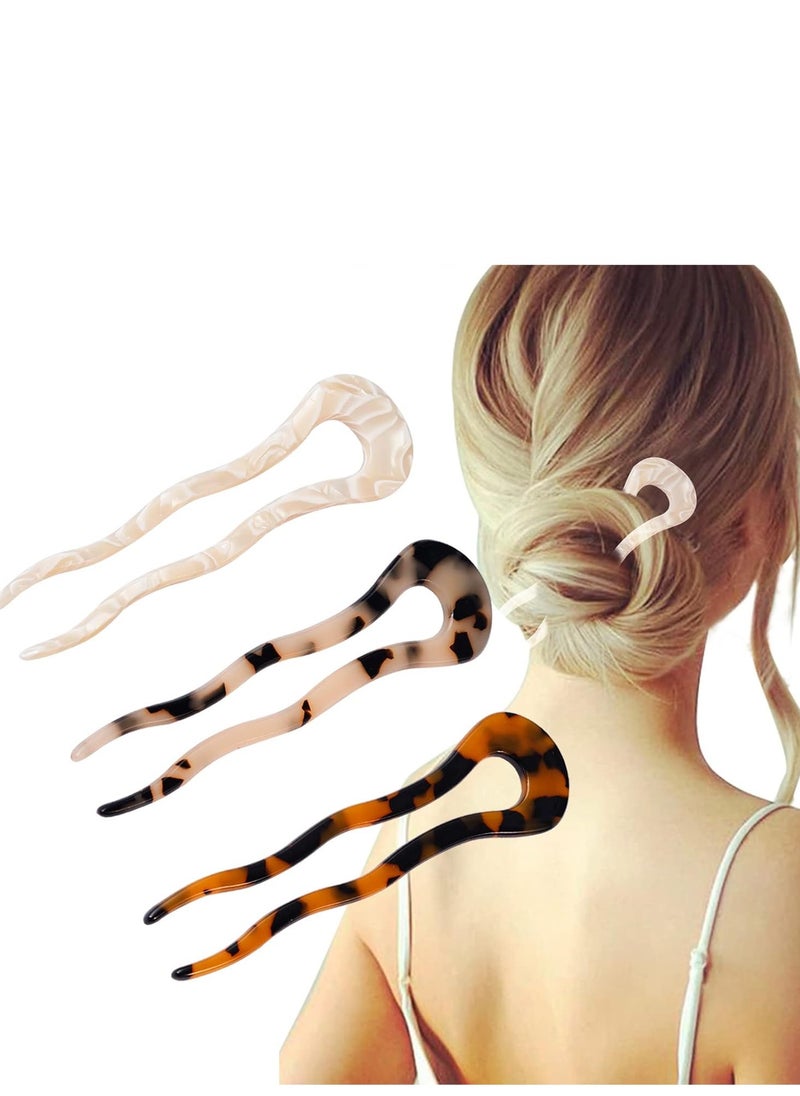 FRDTLUTHW - FRDTLUTHW 4.6Inch U Shaped Acetate French Hair Pin Tortoise Shell 2 Prong Bun Hair Sticks for Women Thick Long Hair(pack of 3) - Image 1