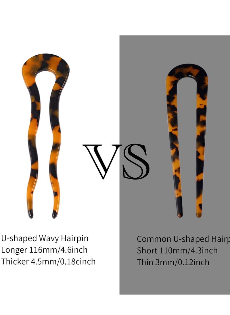 FRDTLUTHW - FRDTLUTHW 4.6Inch U Shaped Acetate French Hair Pin Tortoise Shell 2 Prong Bun Hair Sticks for Women Thick Long Hair(pack of 3) - Image 1