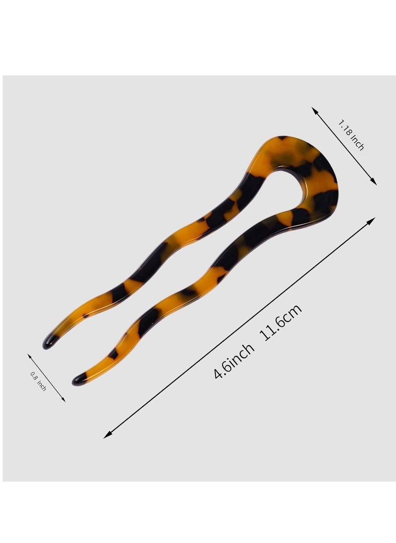 FRDTLUTHW - FRDTLUTHW 4.6Inch U Shaped Acetate French Hair Pin Tortoise Shell 2 Prong Bun Hair Sticks for Women Thick Long Hair(pack of 3) - Image 1