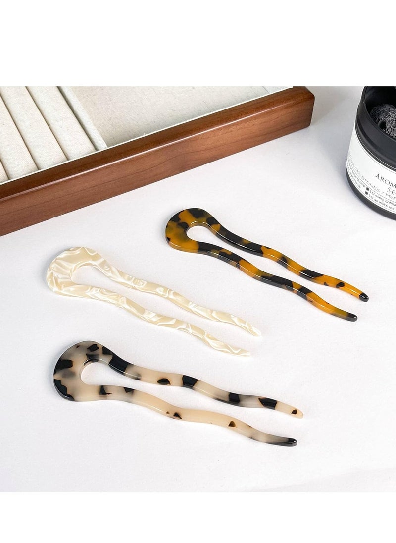 FRDTLUTHW - FRDTLUTHW 4.6Inch U Shaped Acetate French Hair Pin Tortoise Shell 2 Prong Bun Hair Sticks for Women Thick Long Hair(pack of 3) - Image 1