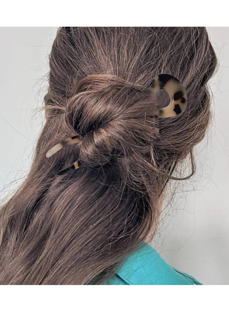 FRDTLUTHW - FRDTLUTHW 4.6Inch U Shaped Acetate French Hair Pin Tortoise Shell 2 Prong Bun Hair Sticks for Women Thick Long Hair(pack of 3) - Image 1