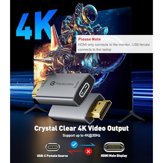 rayihni USB C FEMALE TO HDMI MALE ADAPTER | 4K UNI-DIRECTIONAL USB TYPE C SOURCE TO HDMI 2.0 DISPLAY CONVERTER THUNDERBOLT 3/4 TO HDMI FOR MACBOOK PRO/AIR, GALAXY S8 TO S23, SURFACE - 1 PACK - Image 3