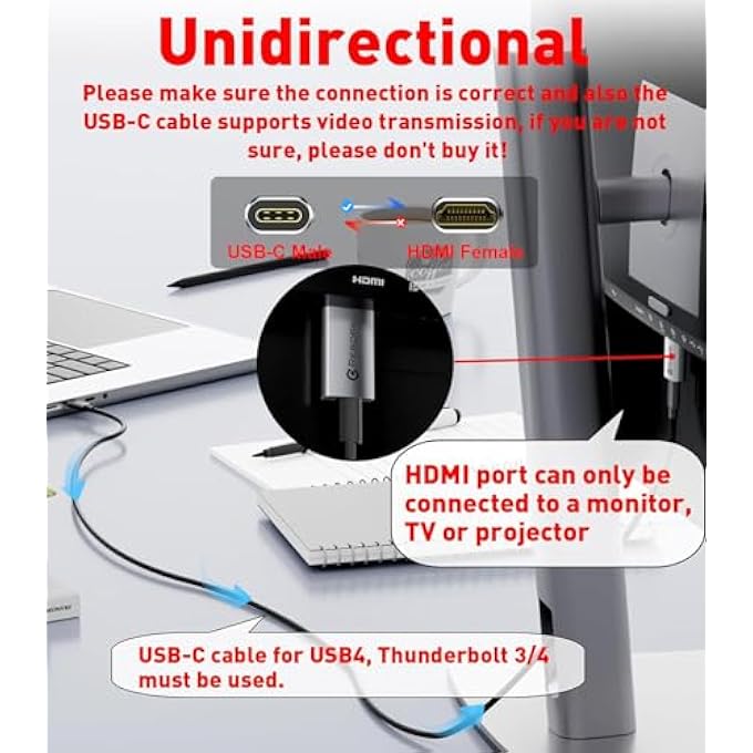 rayihni USB C FEMALE TO HDMI MALE ADAPTER | 4K UNI-DIRECTIONAL USB TYPE C SOURCE TO HDMI 2.0 DISPLAY CONVERTER THUNDERBOLT 3/4 TO HDMI FOR MACBOOK PRO/AIR, GALAXY S8 TO S23, SURFACE - 1 PACK - Image 2