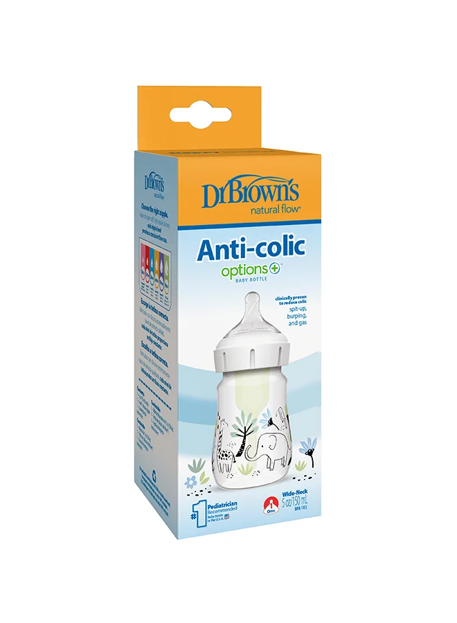 دكتور براونز 5 oz/150 mL PP W-N Anti-Colic Options+ Baby Bottle, Jungle Elephant, 1-Pack