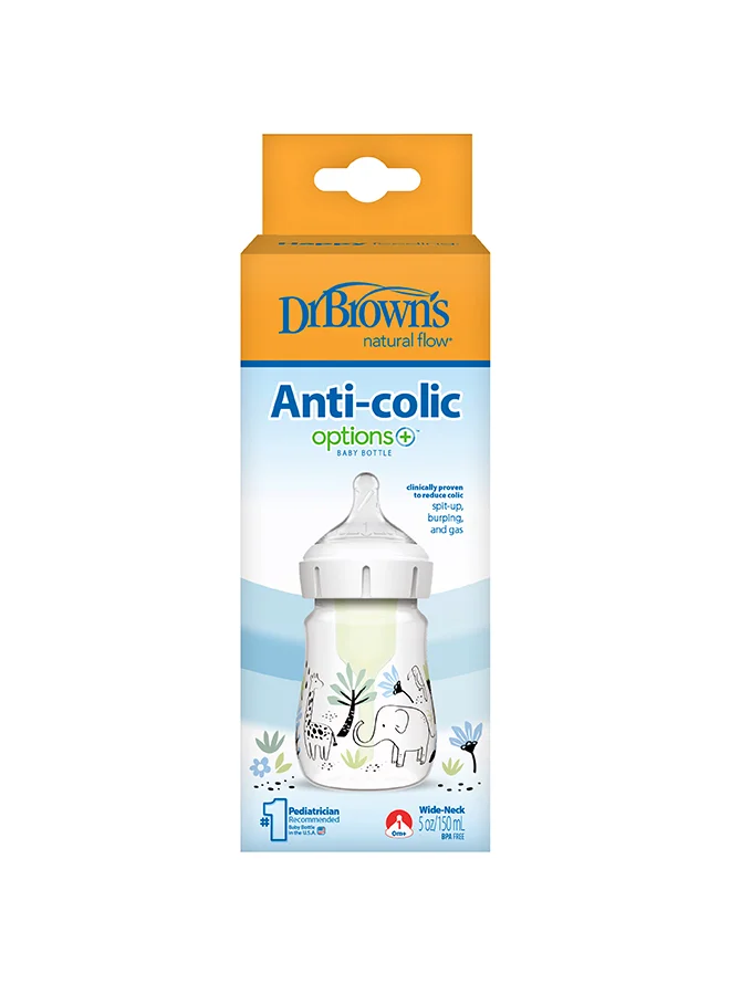 دكتور براونز 5 oz/150 mL PP W-N Anti-Colic Options+ Baby Bottle, Jungle Elephant, 1-Pack