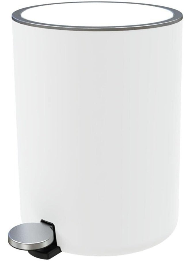 Primanova - Acrylic Basket Trash Can With Lid Soft Close, Foot Pedal Round Bathroom Garbage Can With Plastic Removable Inner Wastebasket, Dustbin With Soft Close 5 Liter -White - Image 1