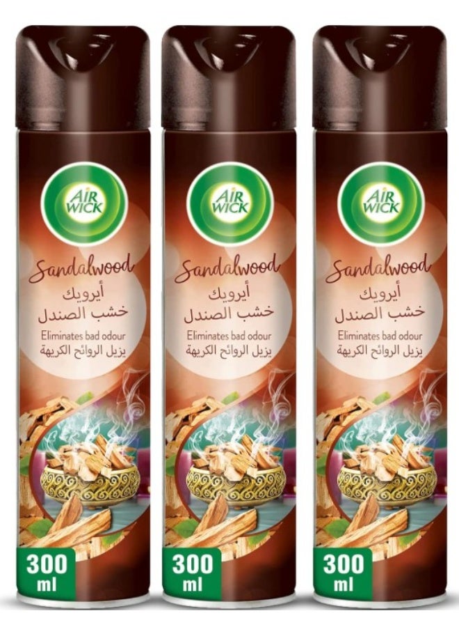 Air Wick Sandalwood Aerosol, Easy to Use Air Freshener, Eliminates Bad Odour like Cat Litter Smell, 300 ml (Pack of 3) - Image 1