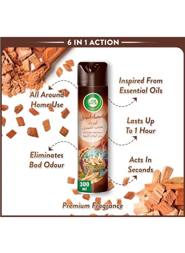 Air Wick Sandalwood Aerosol, Easy to Use Air Freshener, Eliminates Bad Odour like Cat Litter Smell, 300 ml (Pack of 3) - Image 2