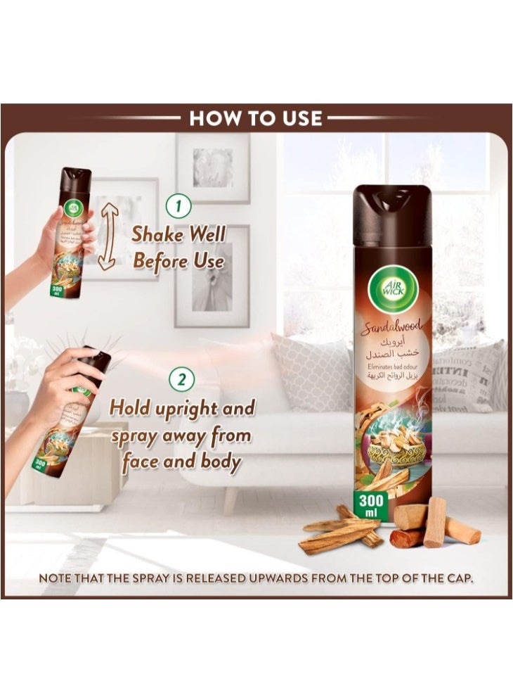 Air Wick Sandalwood Aerosol, Easy to Use Air Freshener, Eliminates Bad Odour like Cat Litter Smell, 300 ml (Pack of 3) - Image 3
