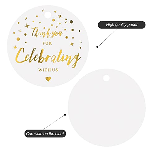 joycraft Thank You for Celebrating with Us Tags, 100Pcs Thank You Gift Tags with String, 2" Gold Foil White Paper Labels, Personalized Celebrating Tags for Gift Wrapping Weddings Baby Shower Holiday - Image 4