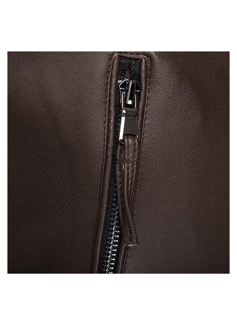 SYOSI - PU Leather Locomotive Coat for Men, Zipper Jacket Motorcycle Jacket Zippered Coats Stylish Jackets Slim Coats Casual Jacket(Color : Dark Brown, Size : X-Large) - Image 1