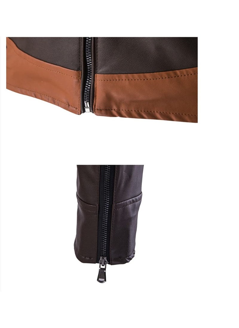 SYOSI - PU Leather Locomotive Coat for Men, Zipper Jacket Motorcycle Jacket Zippered Coats Stylish Jackets Slim Coats Casual Jacket(Color : Dark Brown, Size : X-Large) - Image 1