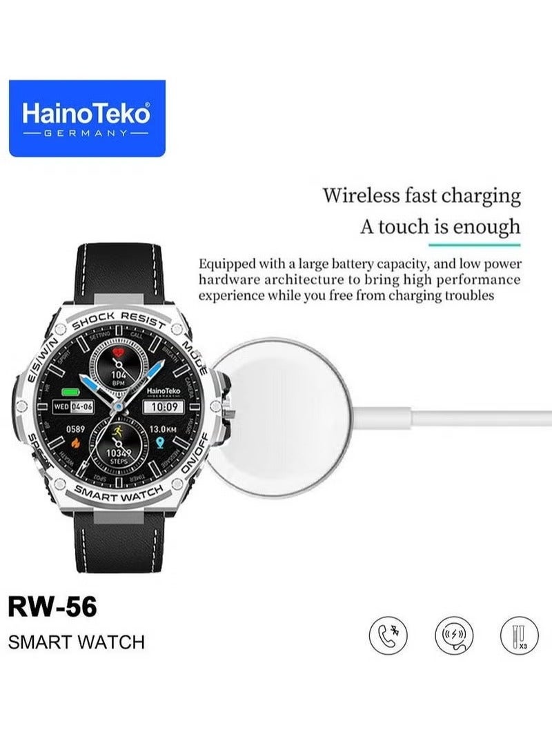 Haino Teko RW56 AMOLED Display Smart Watch – Round Shape, Wireless Charging, Fitness Tracker, Heart Rate Monitor, 3 Straps, Stylish and Functional – Black for Men & Boys - Image 3