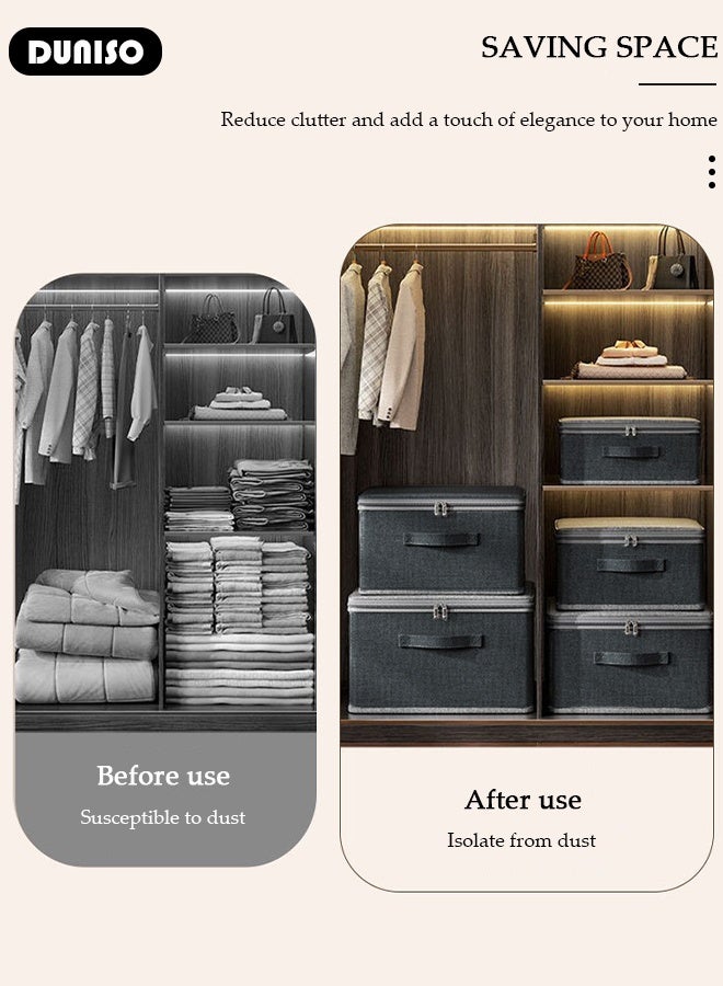 DUNISO 2PCS Foldable Storage Organizer Bag Clothes Storage Bins with Zip Lid  Large Storage Bags with Durable Handles Thick Fabric Storage Box for Blanket Comforter Clothing Bedding - Image 2