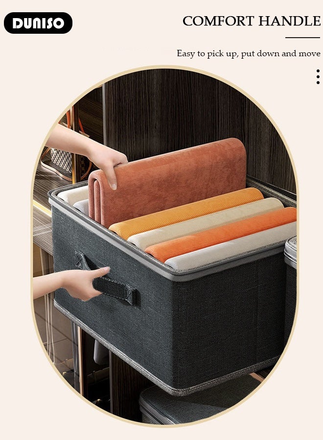 DUNISO 2PCS Foldable Storage Organizer Bag Clothes Storage Bins with Zip Lid  Large Storage Bags with Durable Handles Thick Fabric Storage Box for Blanket Comforter Clothing Bedding - Image 5