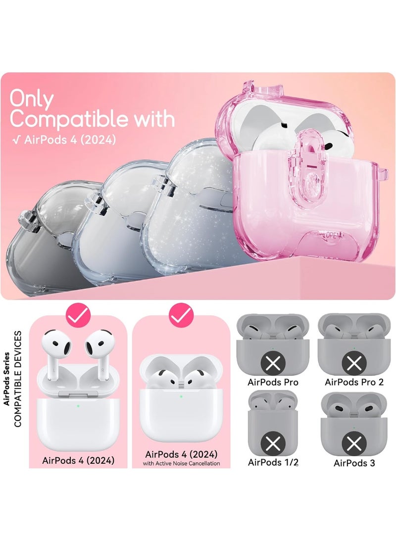 جراب شفاف لسماعات أبل إيربودز 4 مع حامل للهاتف ومجموعة تنظيف، غطاء TPU ناعم لجراب إيربودز من الجيل الرابع، سلسلة مفاتيح لامعة لطيفة للنساء والفتيات - وردي شفاف - Image 2