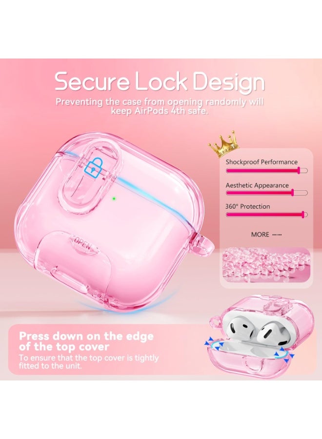 جراب شفاف لسماعات أبل إيربودز 4 مع حامل للهاتف ومجموعة تنظيف، غطاء TPU ناعم لجراب إيربودز من الجيل الرابع، سلسلة مفاتيح لامعة لطيفة للنساء والفتيات - وردي شفاف - Image 4