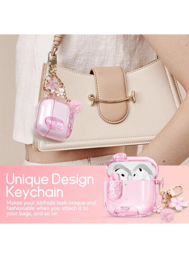 جراب شفاف لسماعات أبل إيربودز 4 مع حامل للهاتف ومجموعة تنظيف، غطاء TPU ناعم لجراب إيربودز من الجيل الرابع، سلسلة مفاتيح لامعة لطيفة للنساء والفتيات - وردي شفاف - Image 5