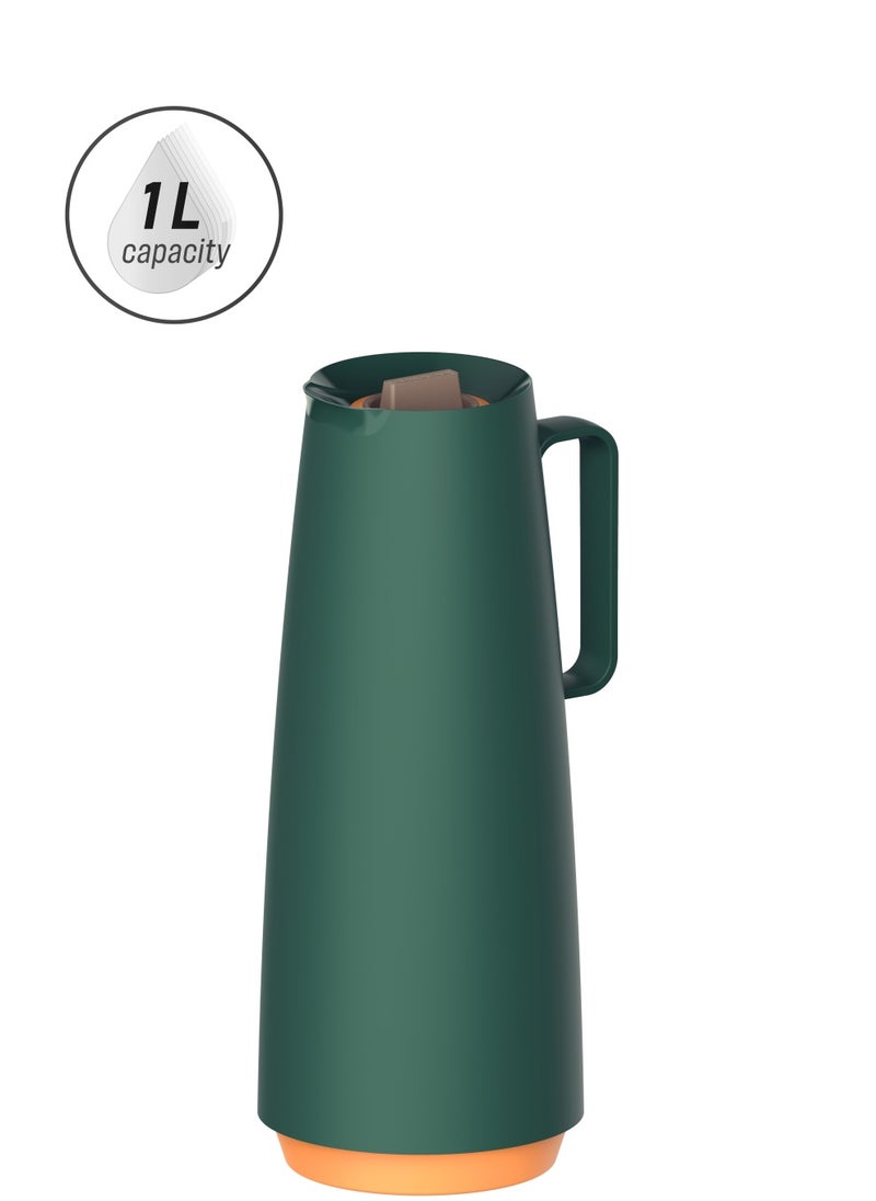 TRAMONTINA Since 1911,Made in Brazil- Exata Green Plastic Thermal Flask with 1 Liter Glass Liner  - Image 1