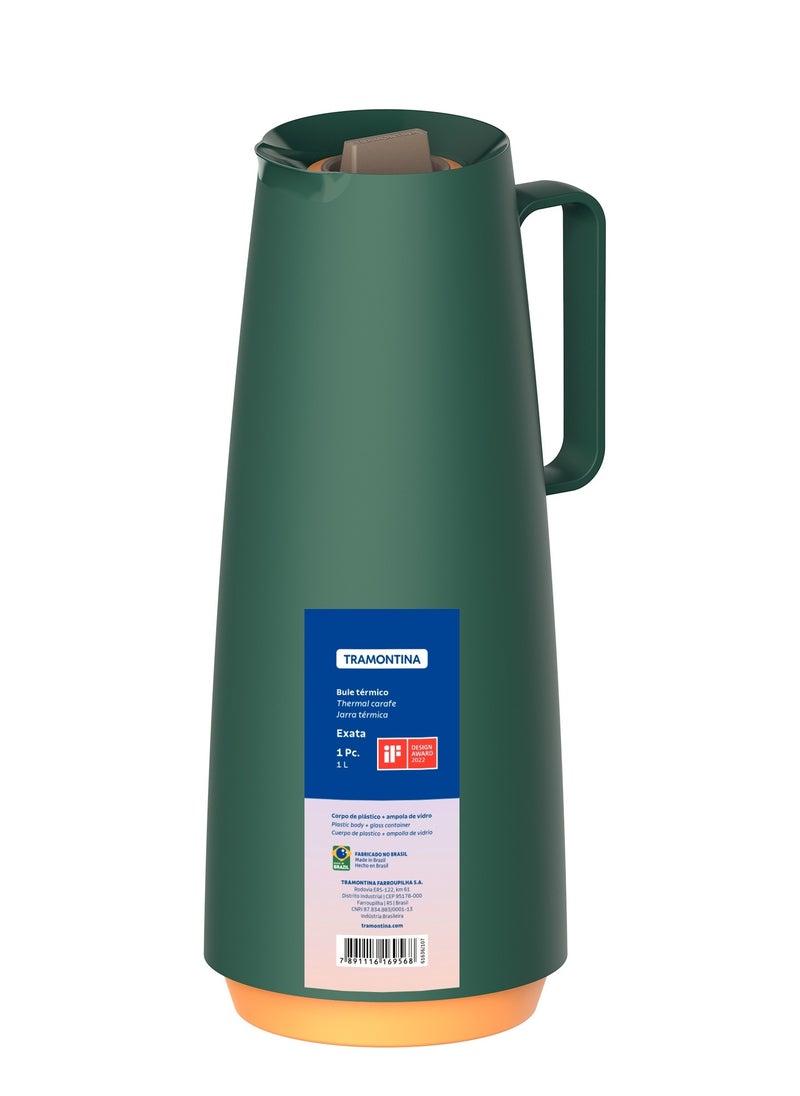 TRAMONTINA Since 1911,Made in Brazil- Exata Green Plastic Thermal Flask with 1 Liter Glass Liner  - Image 2