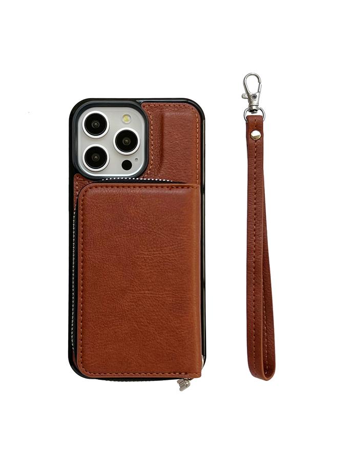 زبون جراب لهاتف iPhone 13 Pro بلون سادة مع سحاب و11 فتحة للبطاقات وحقيبة هاتف مع حبل - Image 2