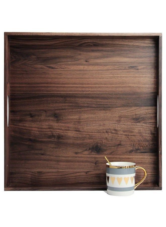MAGIGO MAGIGO 19 x 19 Inches Large Square Black Walnut Wood Ottoman Tray with Handles, Serve Tea, Coffee or Breakfast in Bed, Classic Wooden Decorative Serving Tray  - Image 1