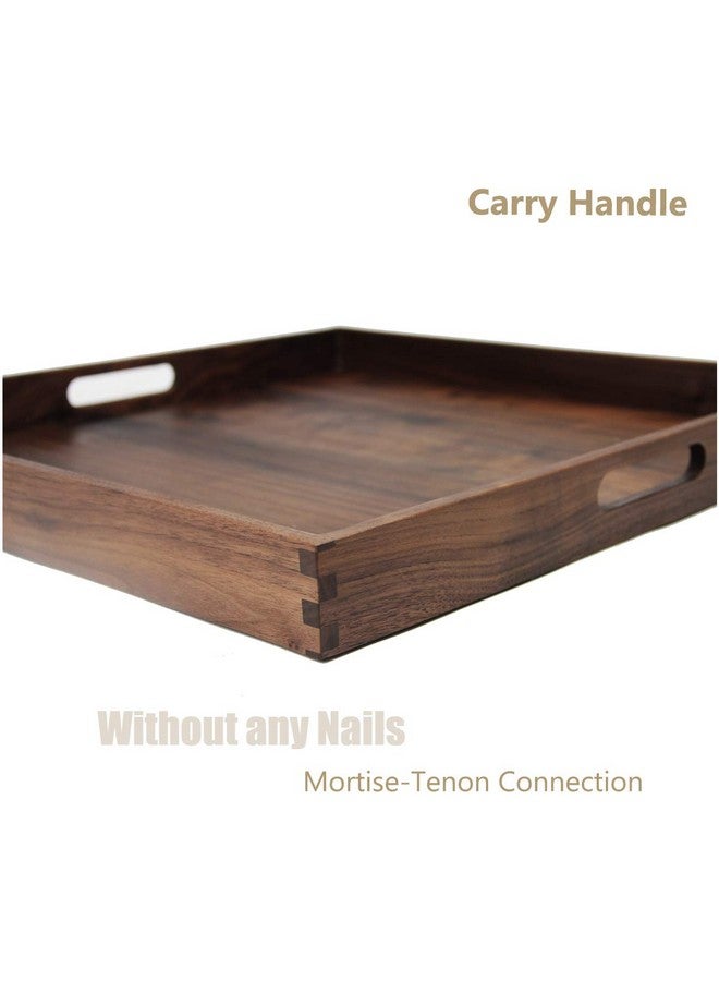 MAGIGO MAGIGO 19 x 19 Inches Large Square Black Walnut Wood Ottoman Tray with Handles, Serve Tea, Coffee or Breakfast in Bed, Classic Wooden Decorative Serving Tray  - Image 3