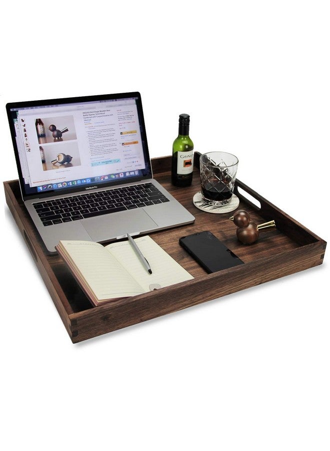 MAGIGO MAGIGO 19 x 19 Inches Large Square Black Walnut Wood Ottoman Tray with Handles, Serve Tea, Coffee or Breakfast in Bed, Classic Wooden Decorative Serving Tray  - Image 4