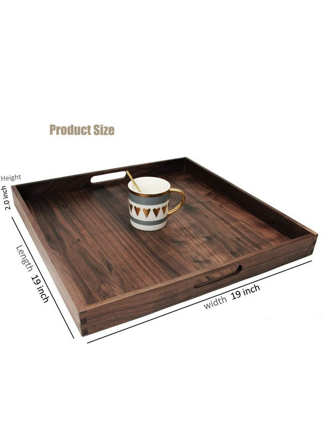 MAGIGO MAGIGO 19 x 19 Inches Large Square Black Walnut Wood Ottoman Tray with Handles, Serve Tea, Coffee or Breakfast in Bed, Classic Wooden Decorative Serving Tray  - Image 2