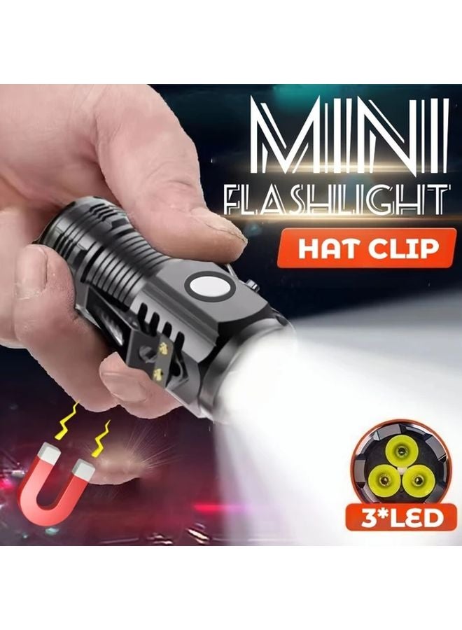 Black Super Mini 3 Eyed Monster Type C Rechargeable 5 Modes Handheld LED Flashlight - Image 2