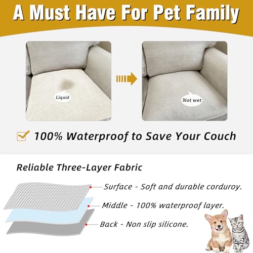 LovoGemy Couch Arm Covers, Sofa Arm Covers, Waterproof Armrest Cover for Sofa, Armchair, Loveseat, Non-Slip Recliner Arm Cover, Headrest Cover, Arm Chair Covers Set of 2 (Cream, 24"×20") - Image 3