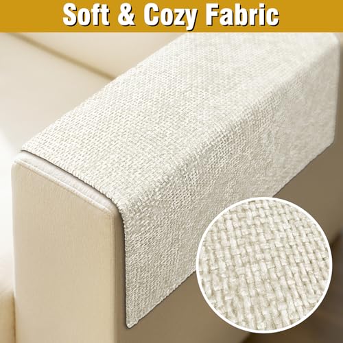 LovoGemy Couch Arm Covers, Sofa Arm Covers, Waterproof Armrest Cover for Sofa, Armchair, Loveseat, Non-Slip Recliner Arm Cover, Headrest Cover, Arm Chair Covers Set of 2 (Cream, 24"×20") - Image 4