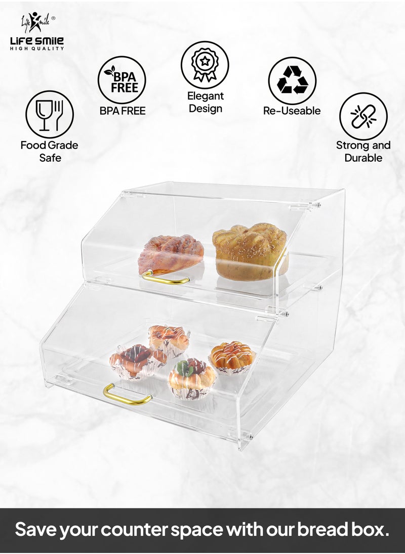 Life Smile - Pastry Display Case - Acrylic Countertop Bakery Display Case - Organizer Storage Holder Stand for Bagels, Bread and Muffins with Hinged Door for Cake Bakery Kitchen Stuff - Image 1