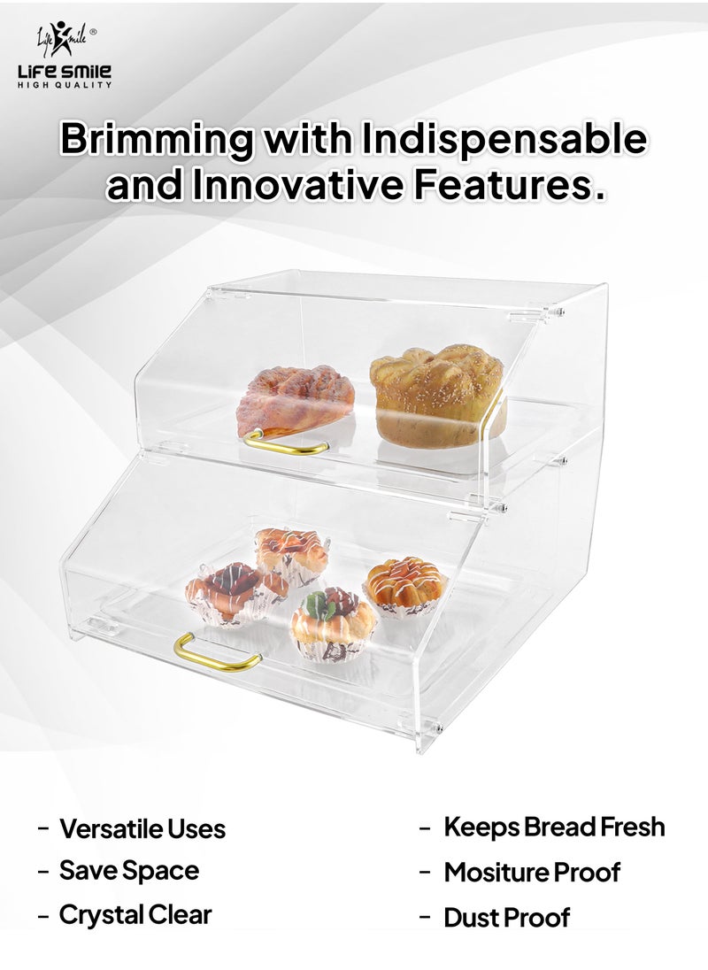 Life Smile - Pastry Display Case - Acrylic Countertop Bakery Display Case - Organizer Storage Holder Stand for Bagels, Bread and Muffins with Hinged Door for Cake Bakery Kitchen Stuff - Image 1
