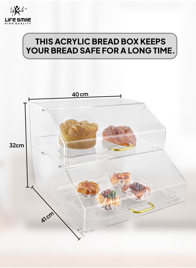 Life Smile - Pastry Display Case - Acrylic Countertop Bakery Display Case - Organizer Storage Holder Stand for Bagels, Bread and Muffins with Hinged Door for Cake Bakery Kitchen Stuff - Image 1