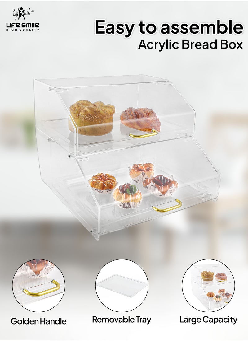 Life Smile - Pastry Display Case - Acrylic Countertop Bakery Display Case - Organizer Storage Holder Stand for Bagels, Bread and Muffins with Hinged Door for Cake Bakery Kitchen Stuff - Image 1