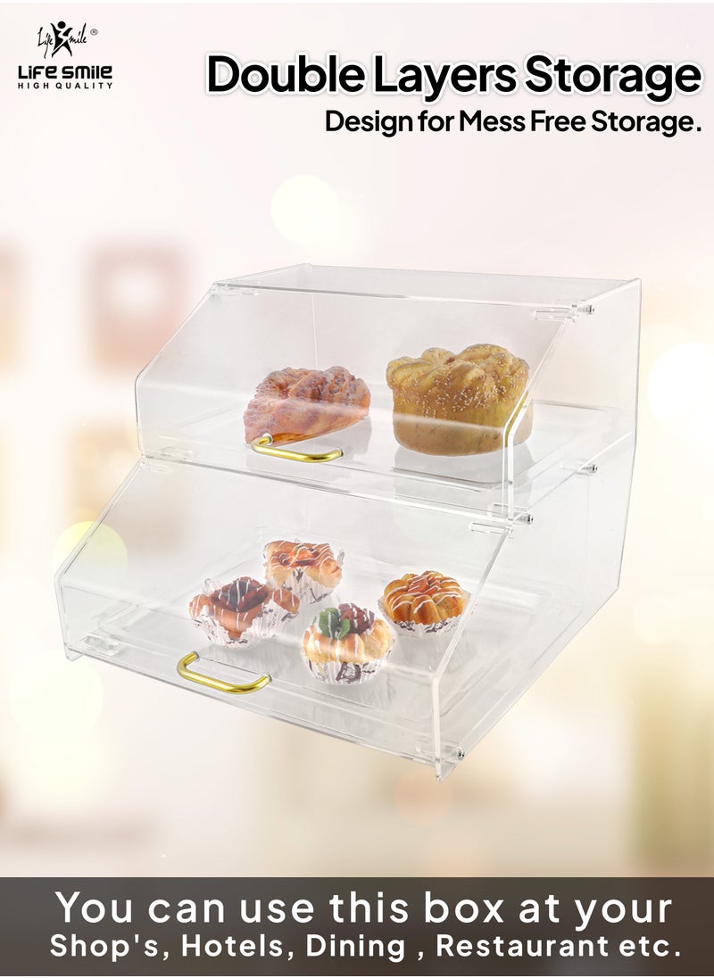 Life Smile - Pastry Display Case - Acrylic Countertop Bakery Display Case - Organizer Storage Holder Stand for Bagels, Bread and Muffins with Hinged Door for Cake Bakery Kitchen Stuff - Image 1