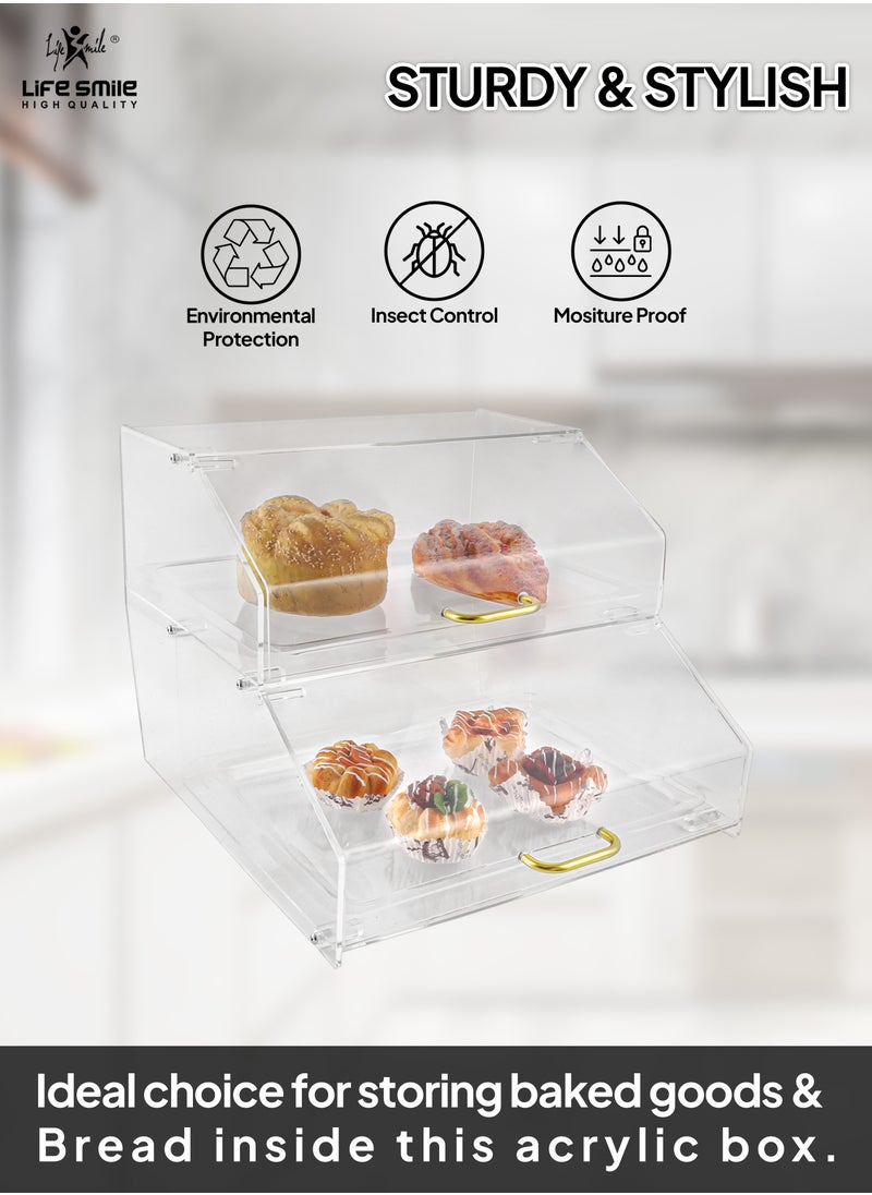 Life Smile - Pastry Display Case - Acrylic Countertop Bakery Display Case - Organizer Storage Holder Stand for Bagels, Bread and Muffins with Hinged Door for Cake Bakery Kitchen Stuff - Image 1