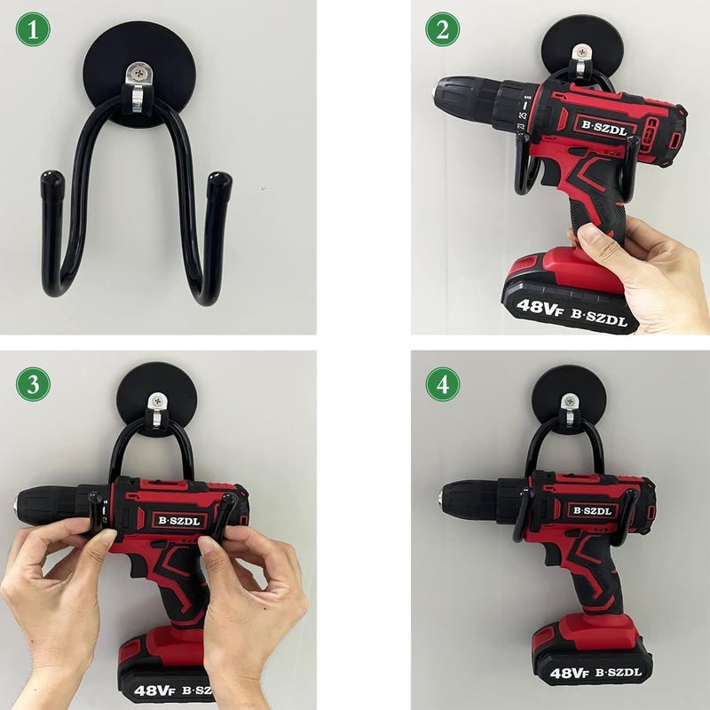 AUXPhome 4 Pack Strong Garage Magnetic Hooks, Power Tool Organizer Rack, Heavy Duty Storage Utility Magnet Hooks for Power Drill,Garden Tools, Hose,Pegboard,Garage, Workshop for Indoor & Outdoor Hanging - Image 4