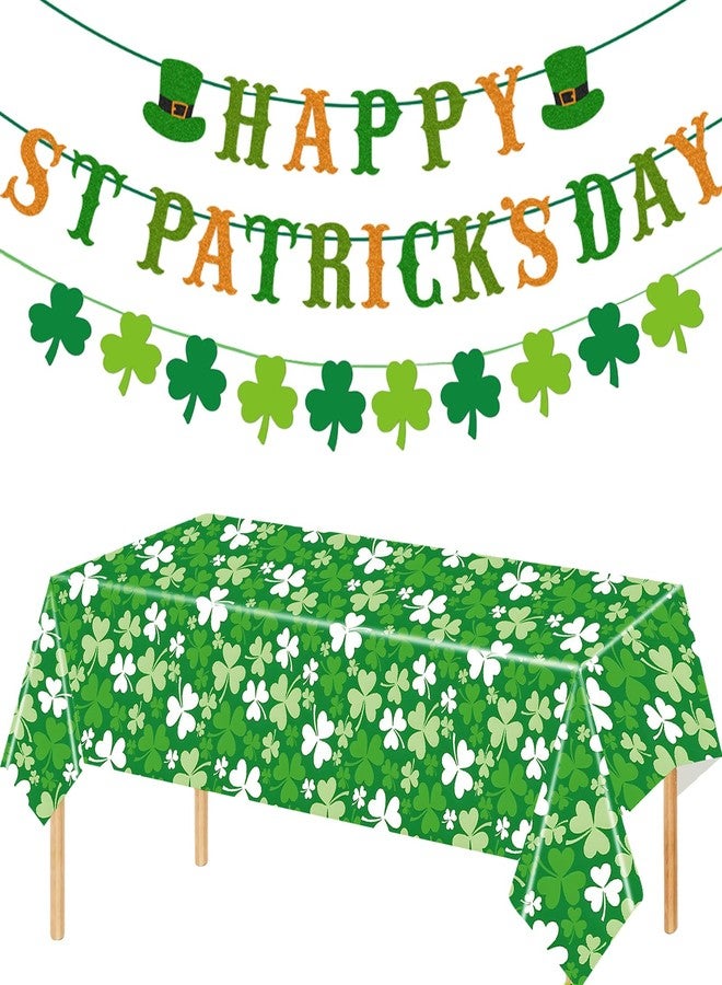 YANMIN St. Patrick's Day Decorations Happy St Patricks Day Banner Green Glitter Saint Patricks Day Banner Shamrock Clover Disposable Tablecloth for Saint Patrick’s Day Decor 54 X 108Inch - Image 1