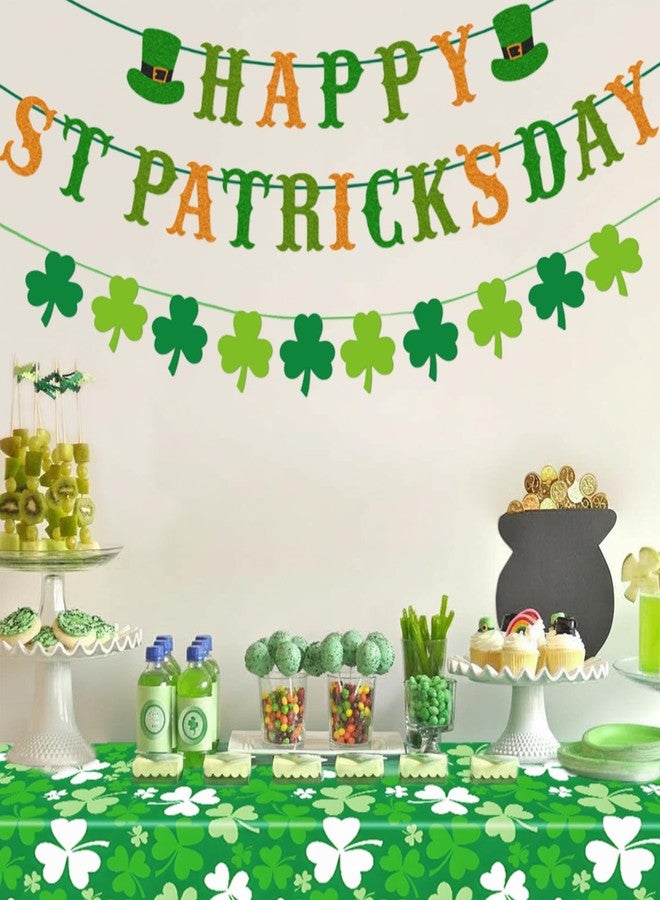 YANMIN St. Patrick's Day Decorations Happy St Patricks Day Banner Green Glitter Saint Patricks Day Banner Shamrock Clover Disposable Tablecloth for Saint Patrick’s Day Decor 54 X 108Inch - Image 3
